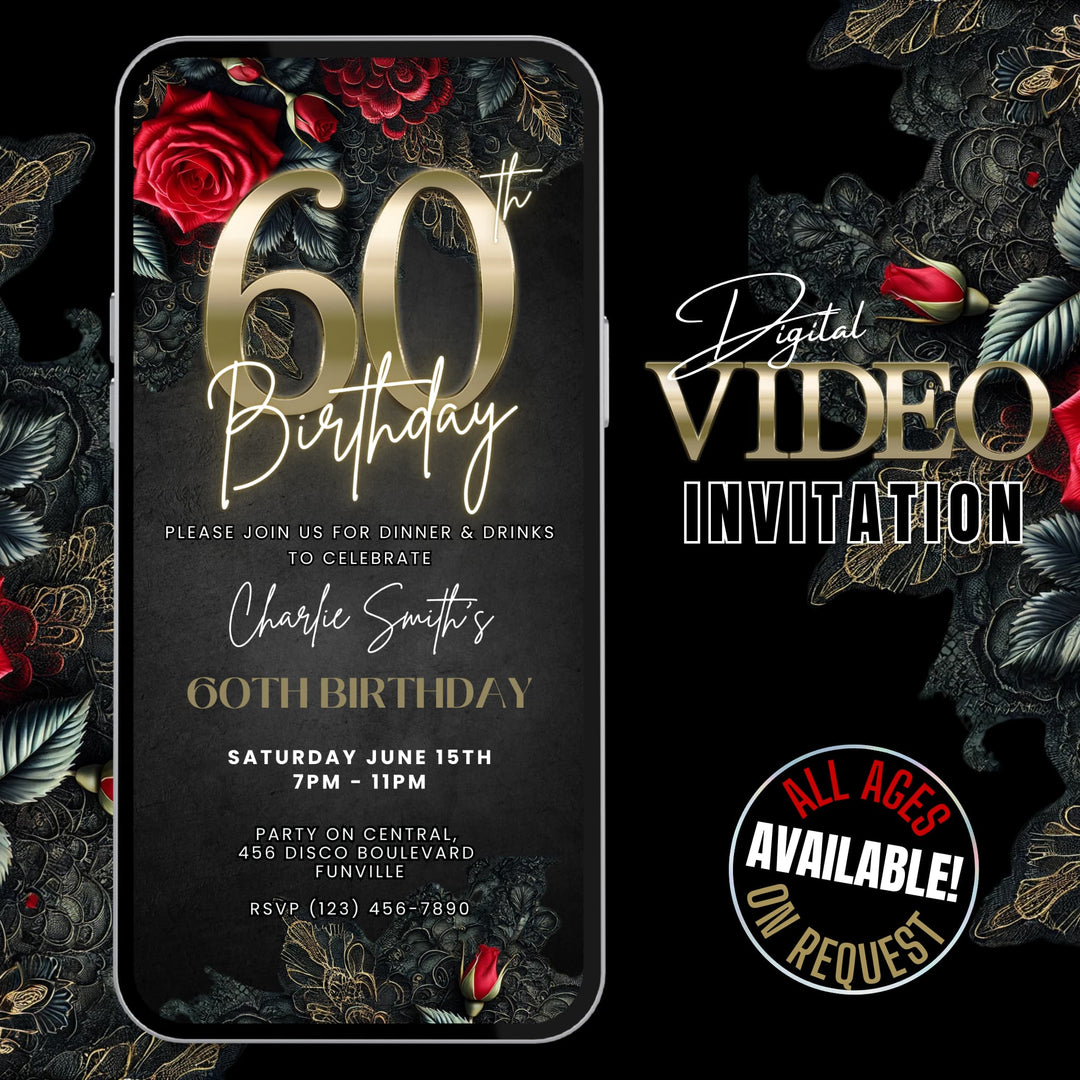 60th Birthday Invitation | Elegant Floral and Lace Dinner Party Invite | Digital Invitation Template
