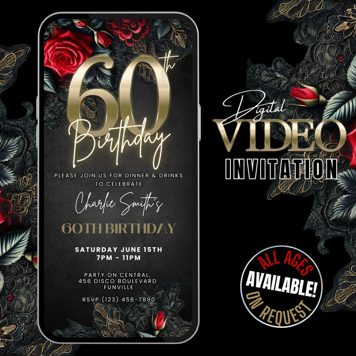 60th Birthday Invitation | Elegant Floral and Lace Dinner Party Invite | Digital Invitation Template