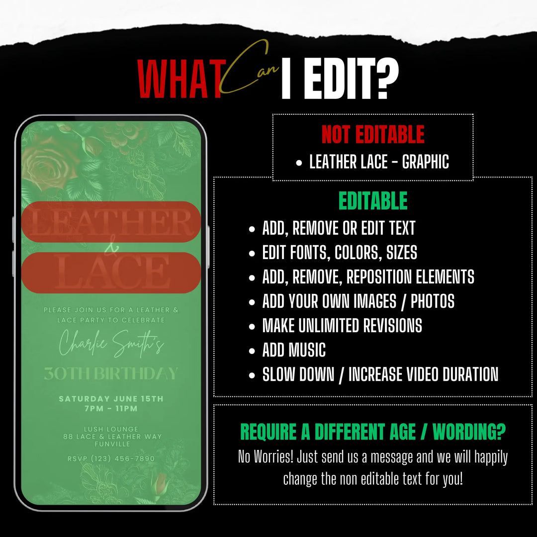 Leather and Lace Theme Party Invite | Digital Invitation Template