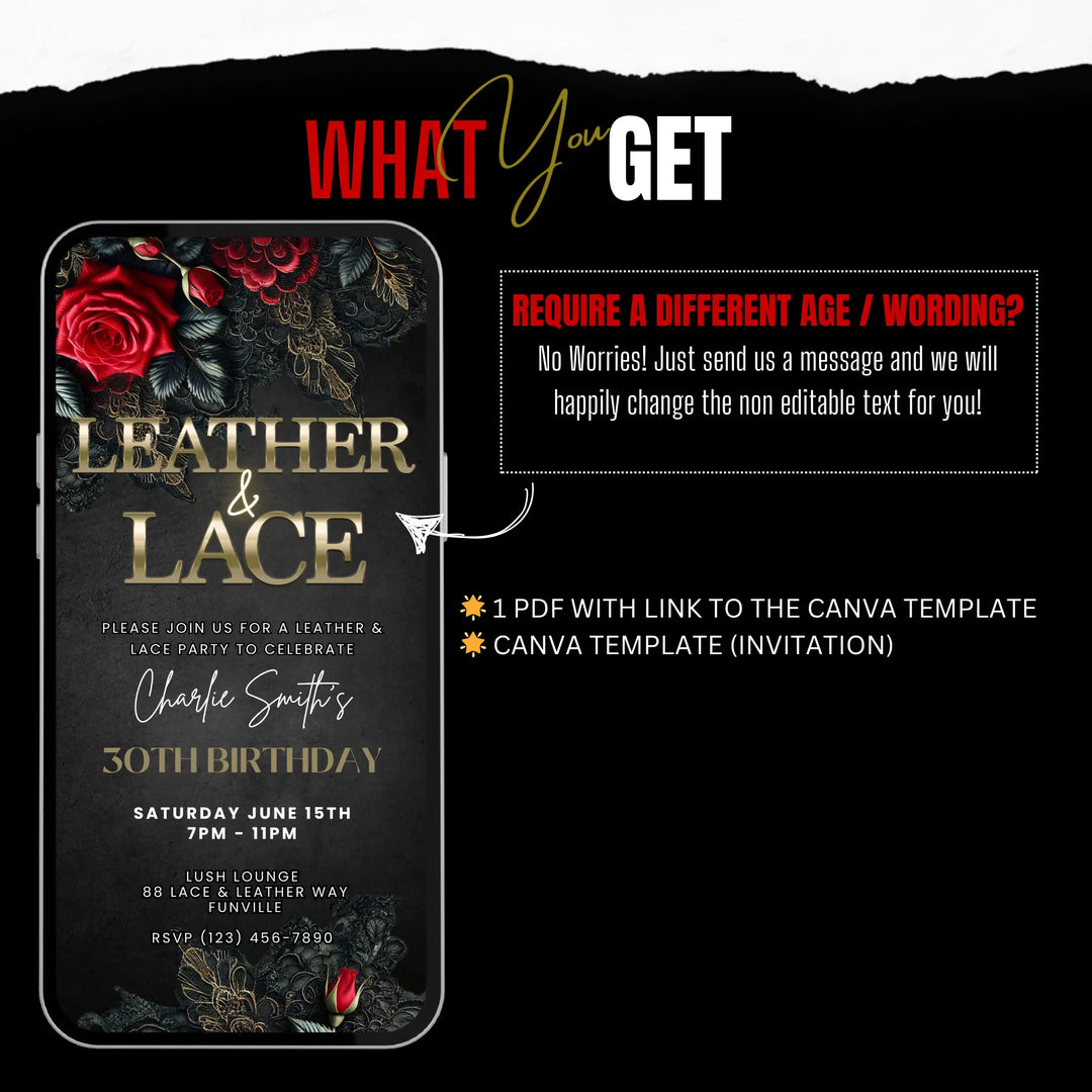 Leather and Lace Theme Party Invite | Digital Invitation Template
