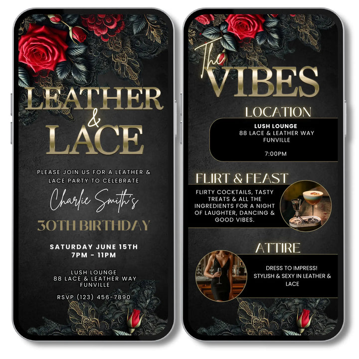 Leather and Lace Theme Party Invite with Vibes | Digital Invitation Template