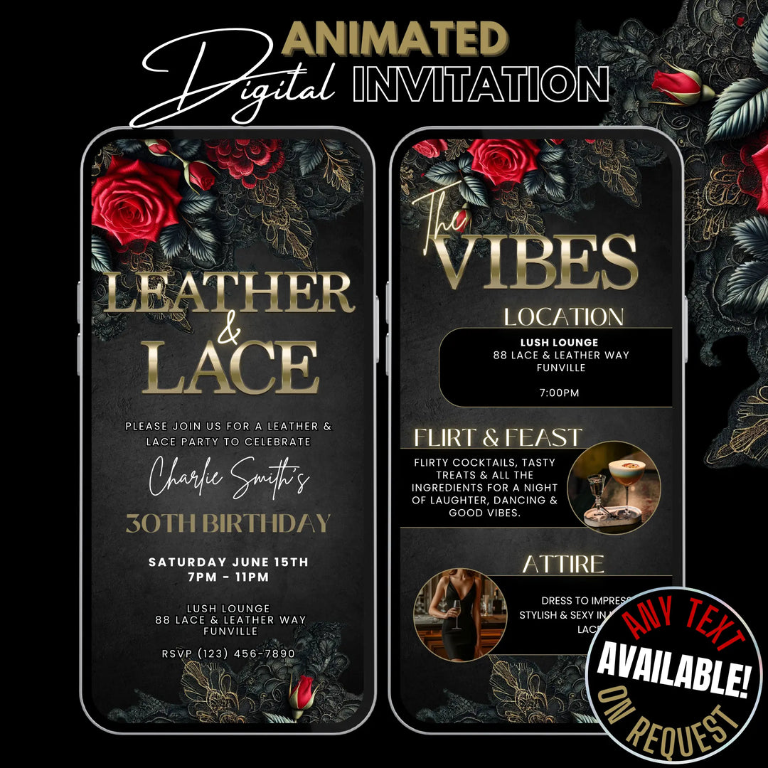 Leather and Lace Theme Party Invite with Vibes | Digital Invitation Template