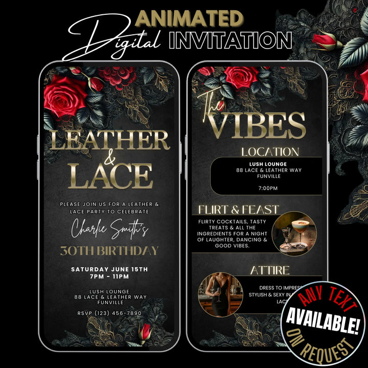Leather and Lace Theme Party Invite with Vibes | Digital Invitation Template