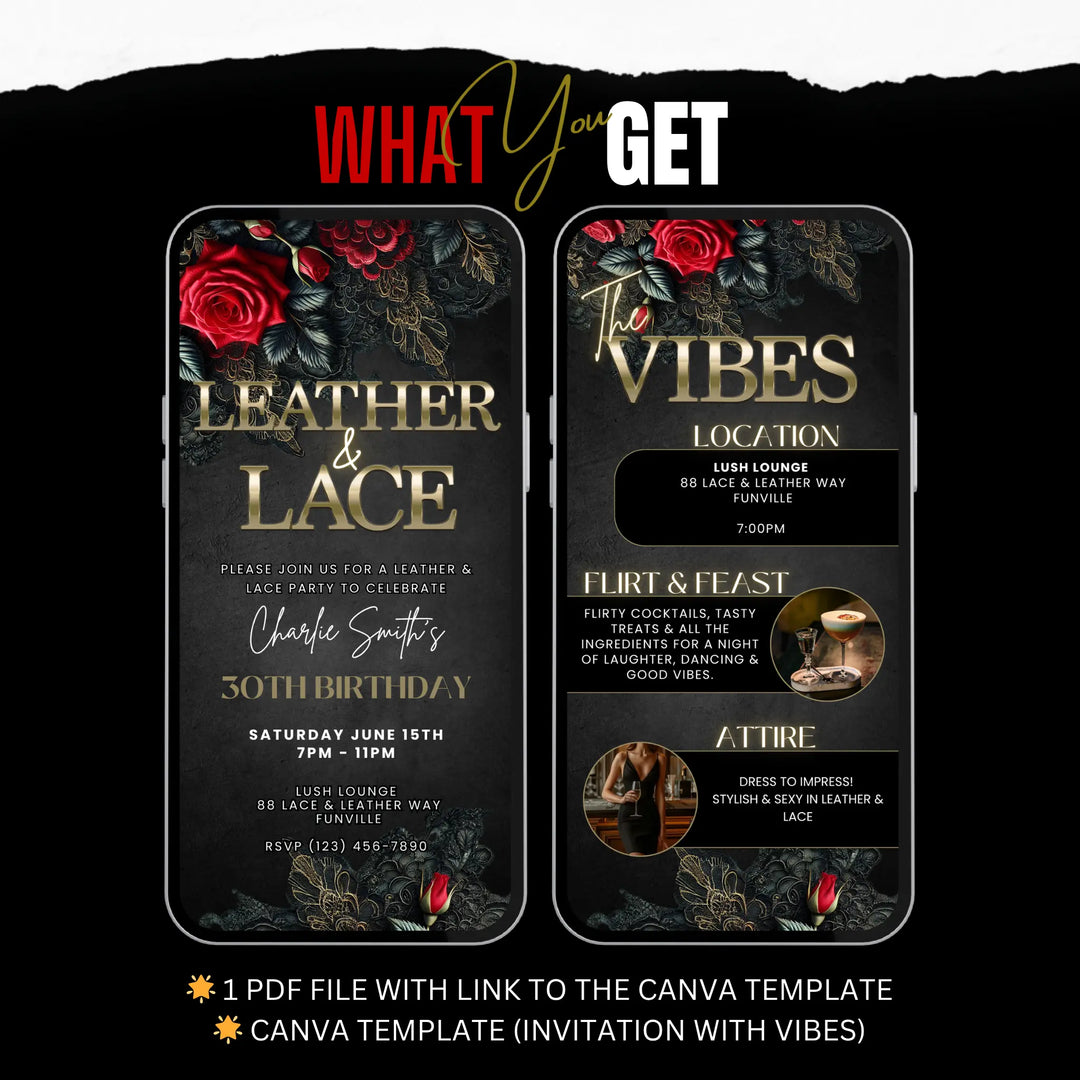 Leather and Lace Theme Party Invite with Vibes | Digital Invitation Template