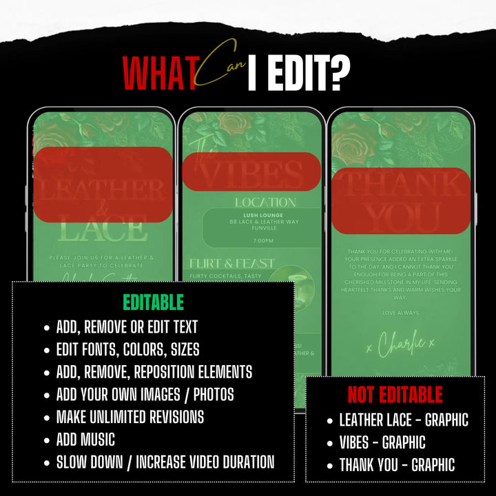 Leather and Lace Theme Party Invite with Vibes & Thank You Card | Digital Invitation Template