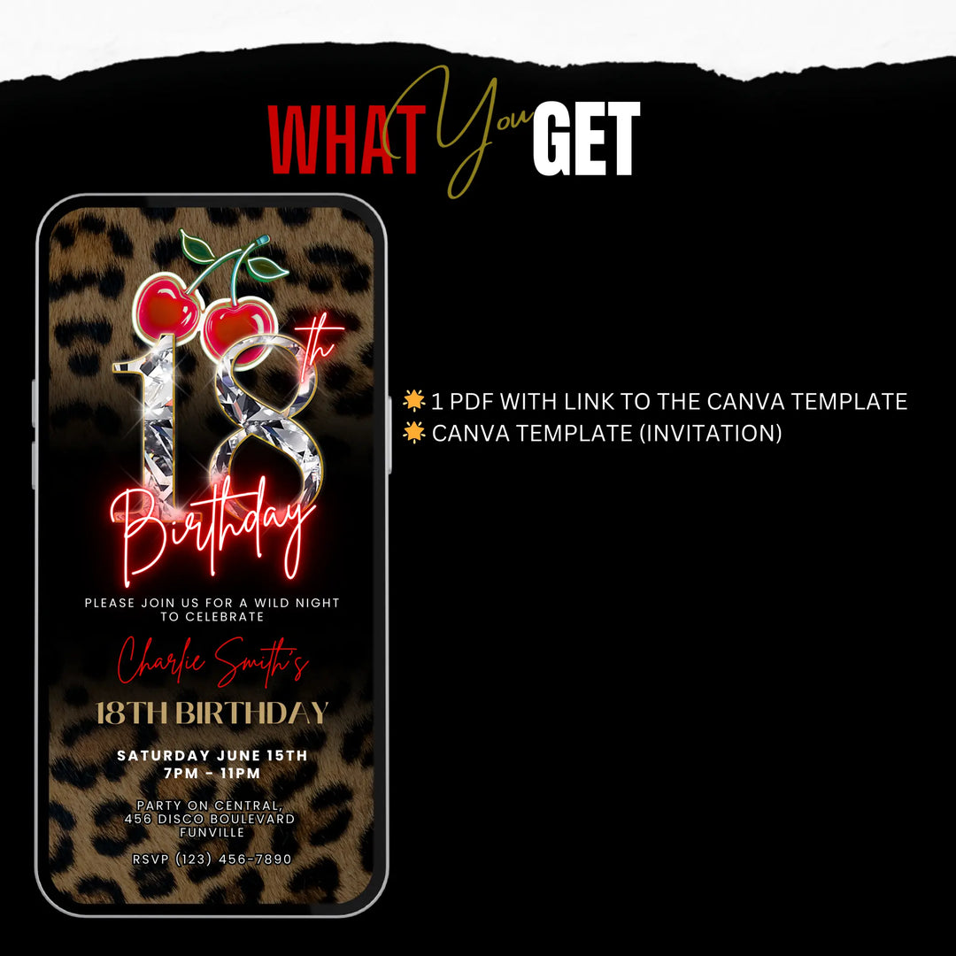 Wild Cherry Leopard Print 18th Birthday Invitation Video – Self Editable Digital Template
