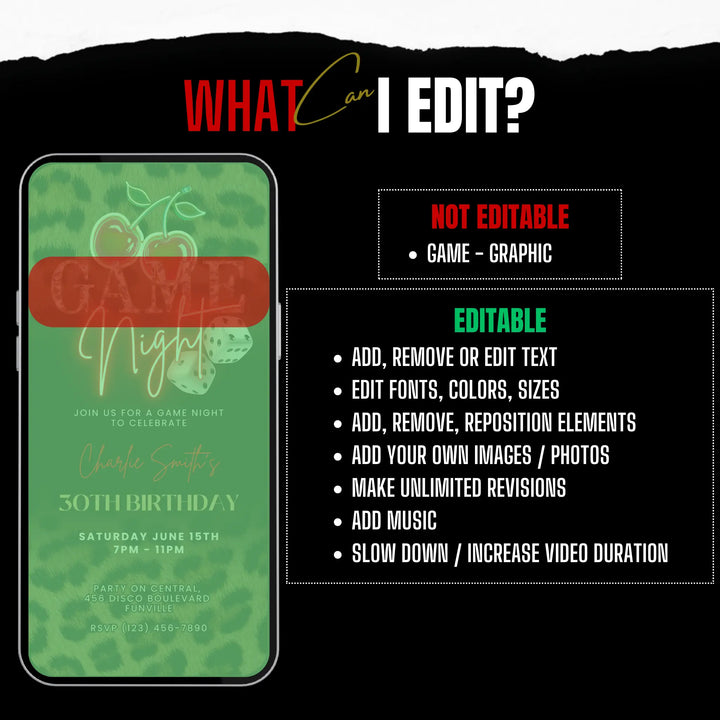 Wild Cherry Leopard Print Game Night Invitation – Self Editable Digital Template