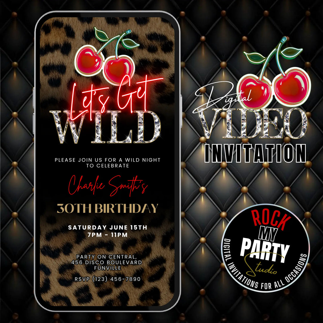 Let’s Get Wild Invitation – Leopard Print and Cherry Party Invite – Self Editable Digital Template