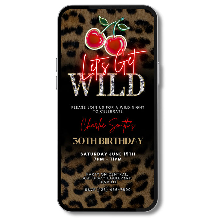 Let’s Get Wild Invitation – Leopard Print and Cherry Party Invite – Self Editable Digital Template