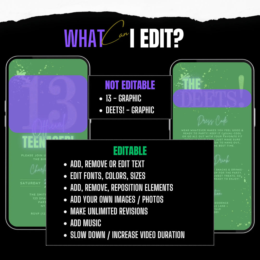 Editable Purple 13th Birthday Invitation | Official Teenager Party Digital Invite