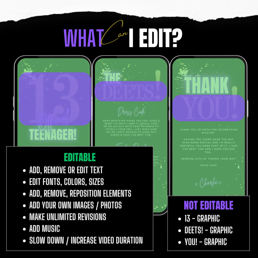 Purple 13th Birthday Invitation – Official Teenager Party Invite| Editable Canva Template