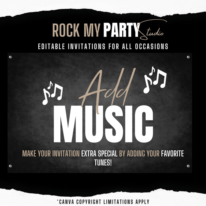 Black & Gold Christmas Dinner Party Invitation - Elegant Festive Holiday Invite Editable Canva Template