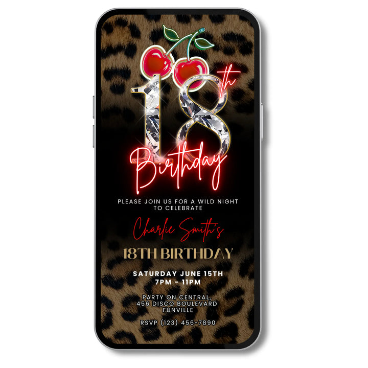 Wild Cherry Leopard Print 18th Birthday Invitation Video – Self Editable Digital Template