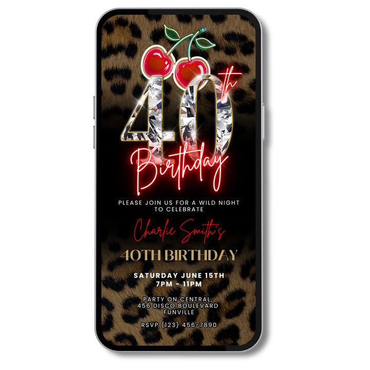 Wild Cherry Leopard Print 40th Birthday Invitation Video – Self Editable Digital Template