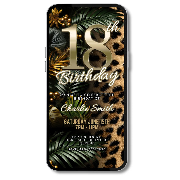 Safari Leopard Print 18th Birthday Invitation – Digital Party Template