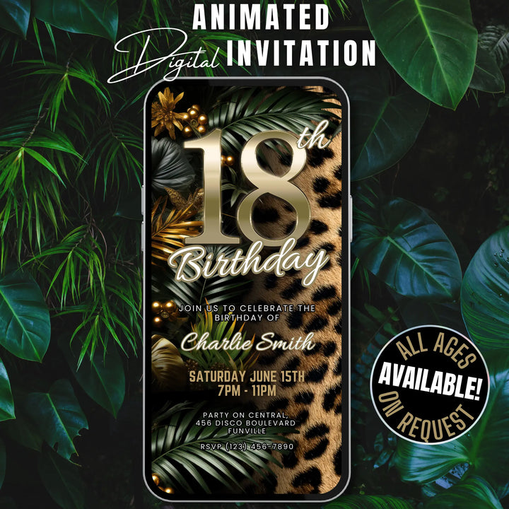 Safari Leopard Print 18th Birthday Invitation – Digital Party Template