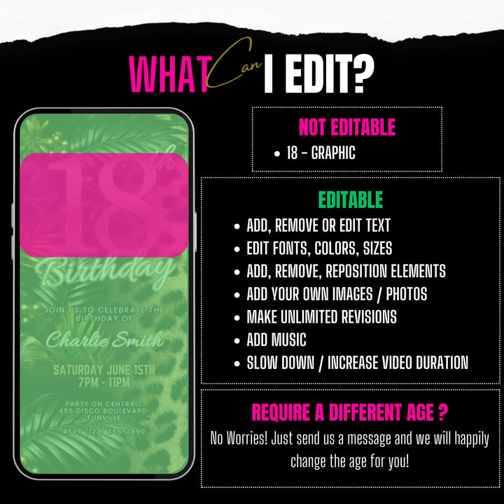 Safari Leopard Print 18th Birthday Invitation – Digital Party Template