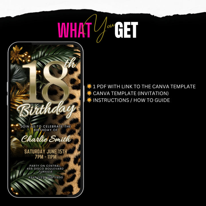 Safari Leopard Print 18th Birthday Invitation – Digital Party Template