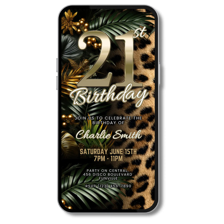 Safari Leopard Print 21st Birthday Invitation – Digital Party Template