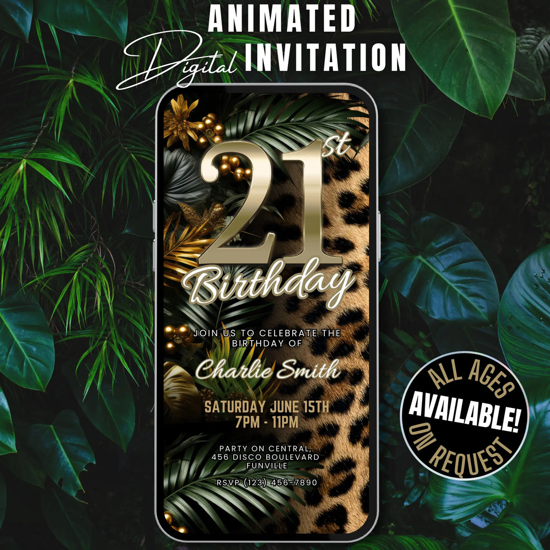 Safari Leopard Print 21st Birthday Invitation – Digital Party Template