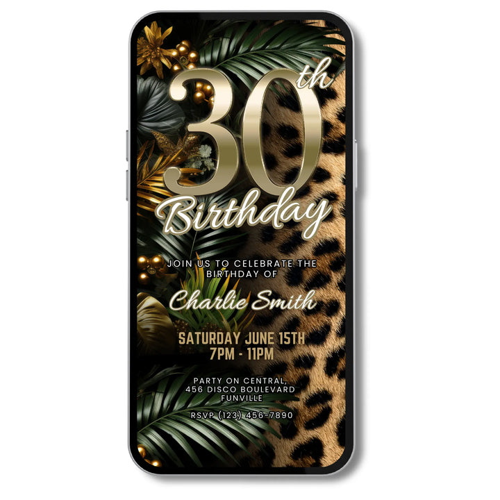 Safari Leopard Print 30th Birthday Invitation – Digital Party Template