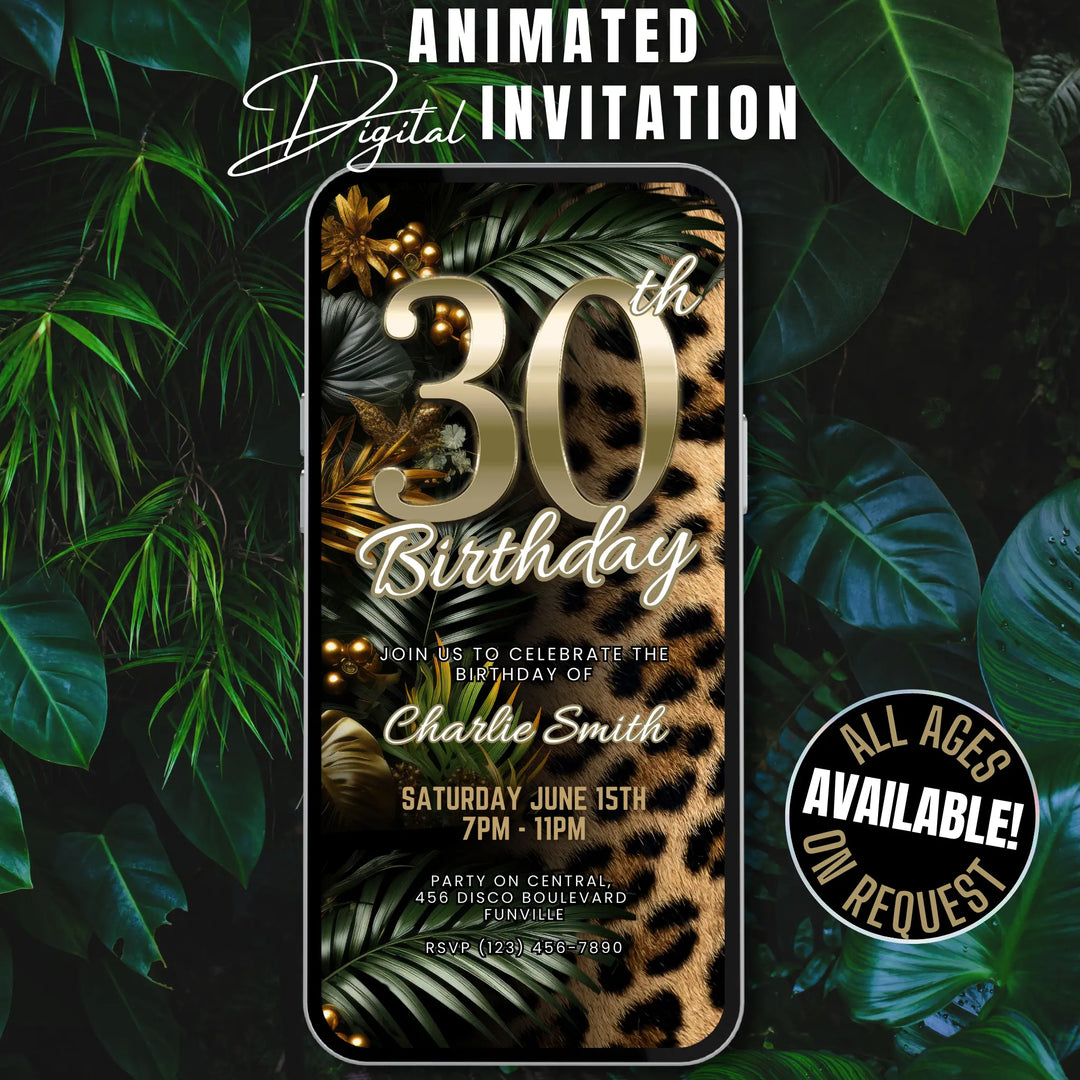 Safari Leopard Print 30th Birthday Invitation – Digital Party Template