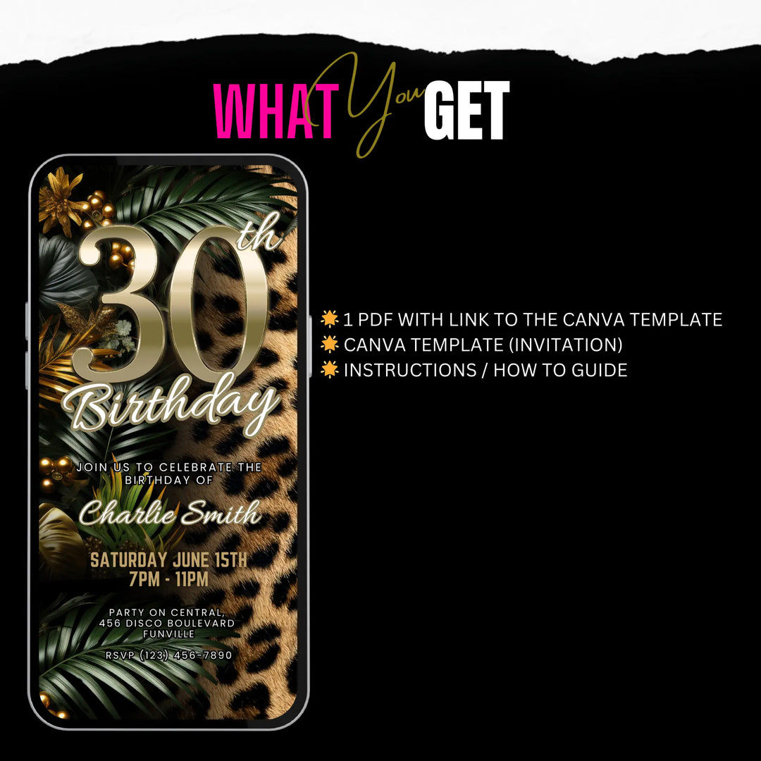 Safari Leopard Print 30th Birthday Invitation – Digital Party Template