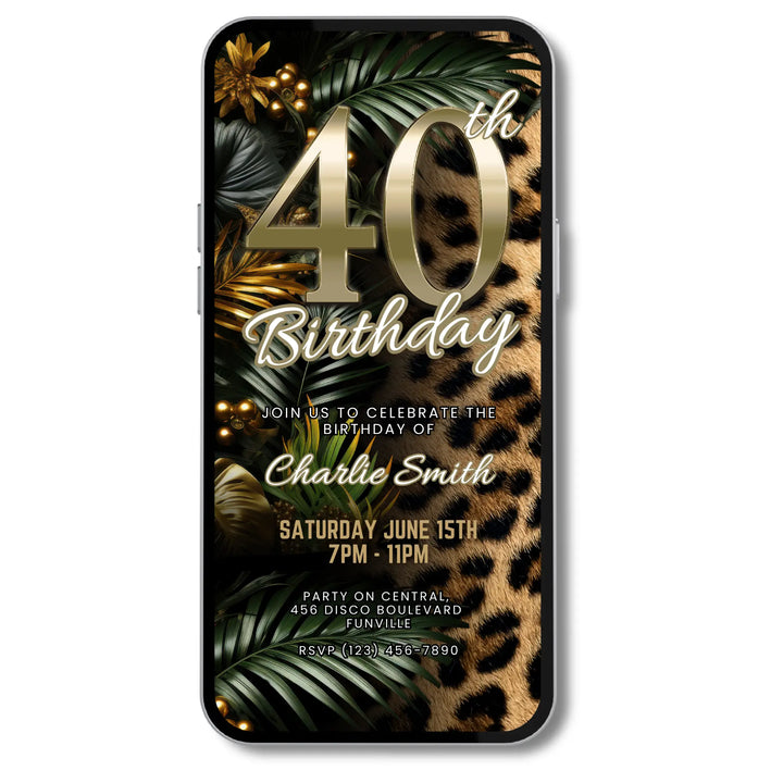 Safari Leopard Print 40th Birthday Invitation – Digital Party Template