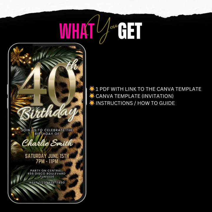 Safari Leopard Print 40th Birthday Invitation – Digital Party Template