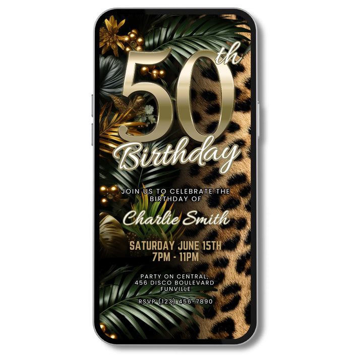 Safari Leopard Print 50th Birthday Invitation – Digital Party Template