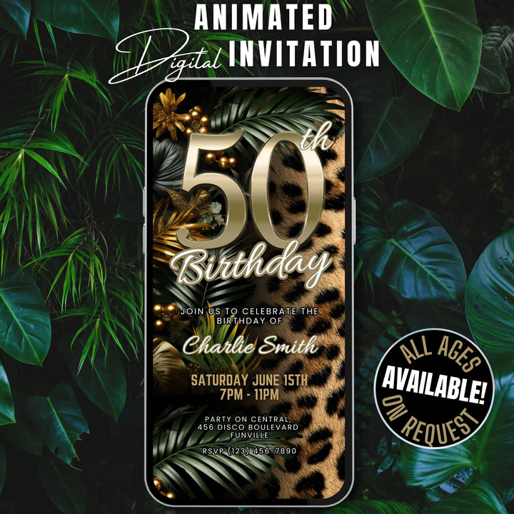 Safari Leopard Print 50th Birthday Invitation – Digital Party Template