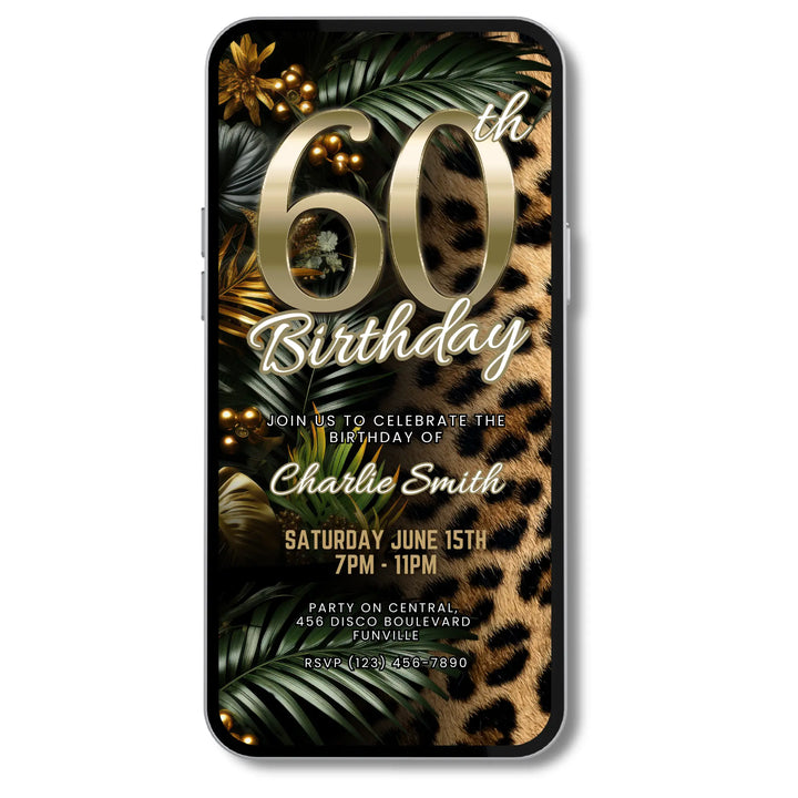Safari Leopard Print 60th Birthday Invitation – Digital Party Template