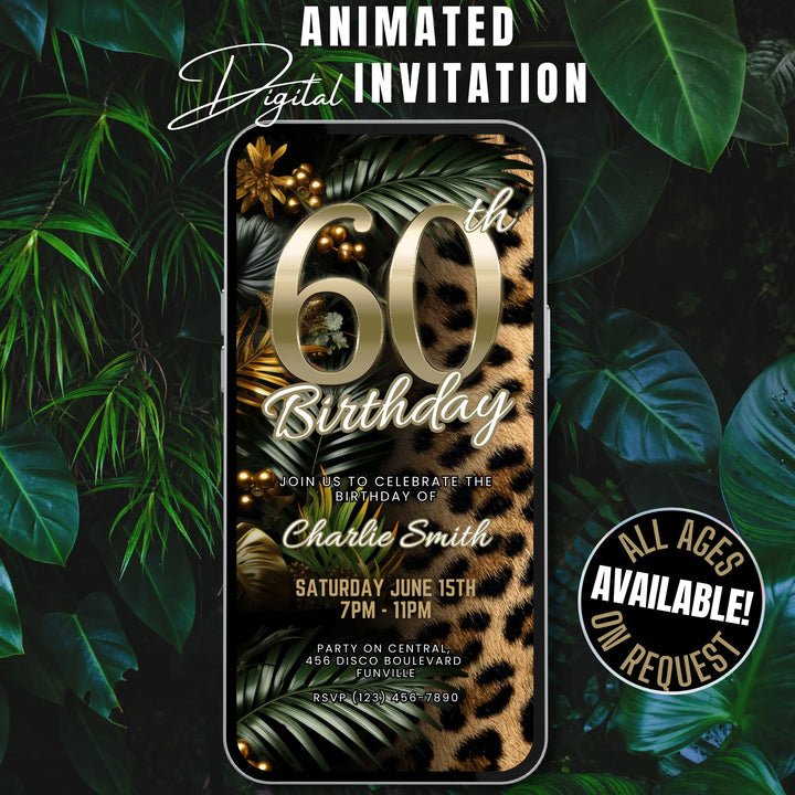 Safari Leopard Print 60th Birthday Invitation – Digital Party Template