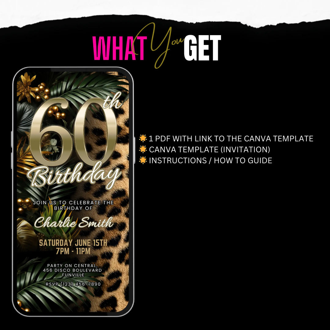 Safari Leopard Print 60th Birthday Invitation – Digital Party Template