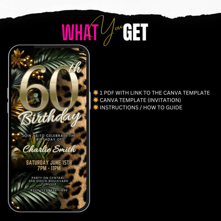 Safari Leopard Print 60th Birthday Invitation – Digital Party Template
