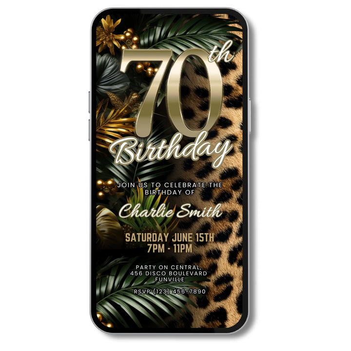 Safari Leopard Print 70th Birthday Invitation – Digital Party Template