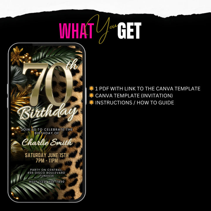 Safari Leopard Print 70th Birthday Invitation – Digital Party Template