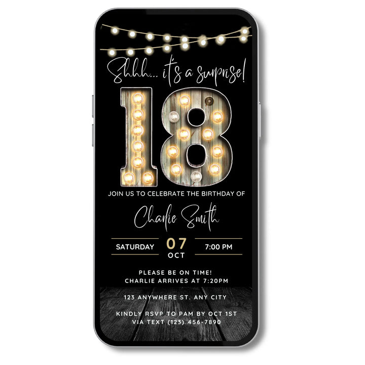Surprise 18th Birthday Invitation – Digital Editable Canva Template