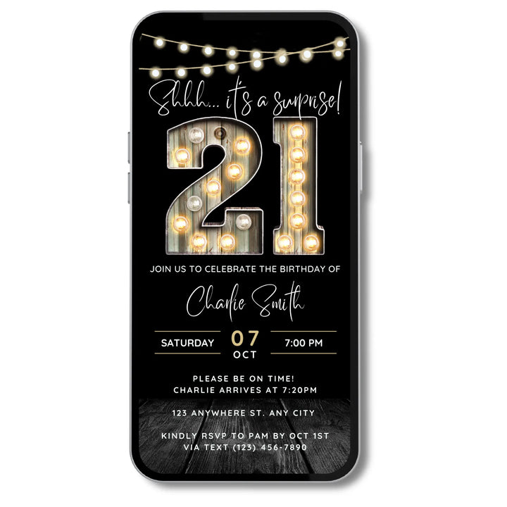 Surprise 21st Birthday Invitation – Digital Editable Canva Template