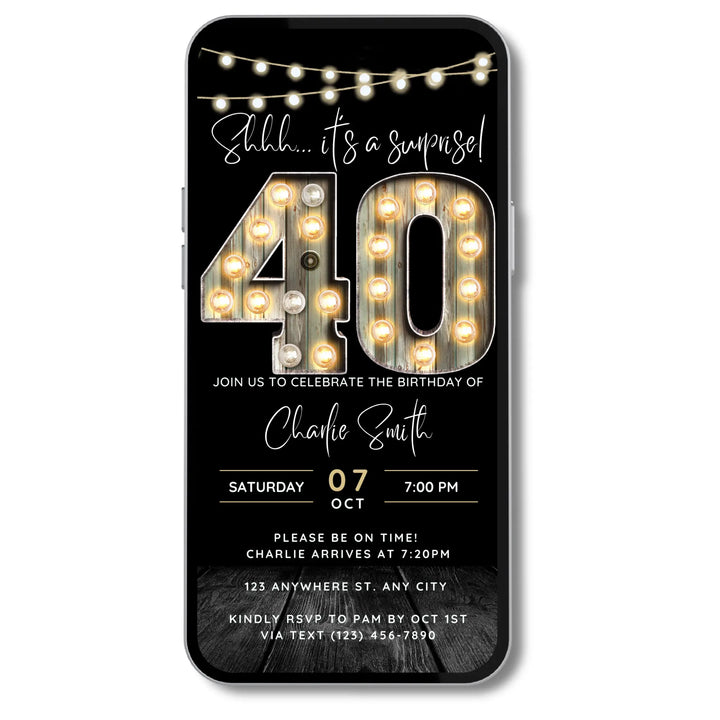 Surprise 40th Birthday Invitation – Digital Editable Canva Template