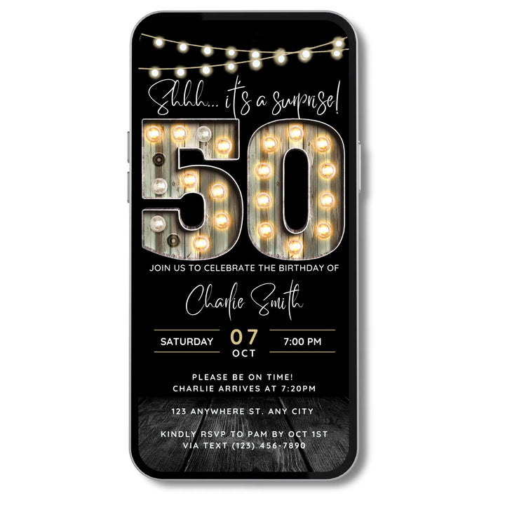 Surprise 50th Birthday Invitation – Digital Editable Canva Template