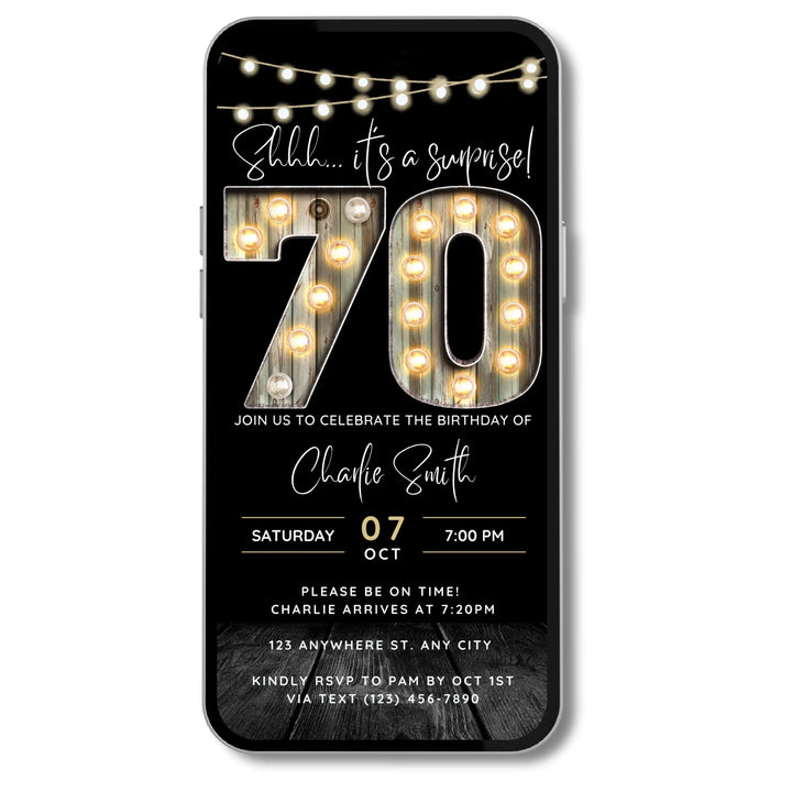 Surprise 70th Birthday Invitation – Digital Editable Canva Template