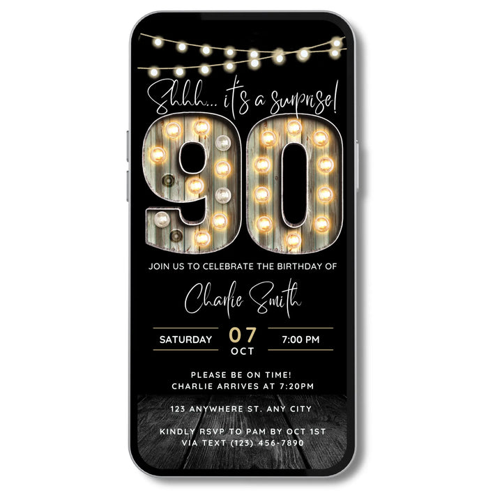 Surprise 90th Birthday Invitation – Digital Editable Canva Template
