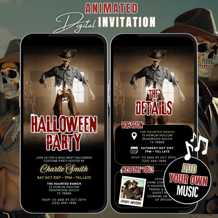 Western Halloween Party Invitation - Bone to Be Wild