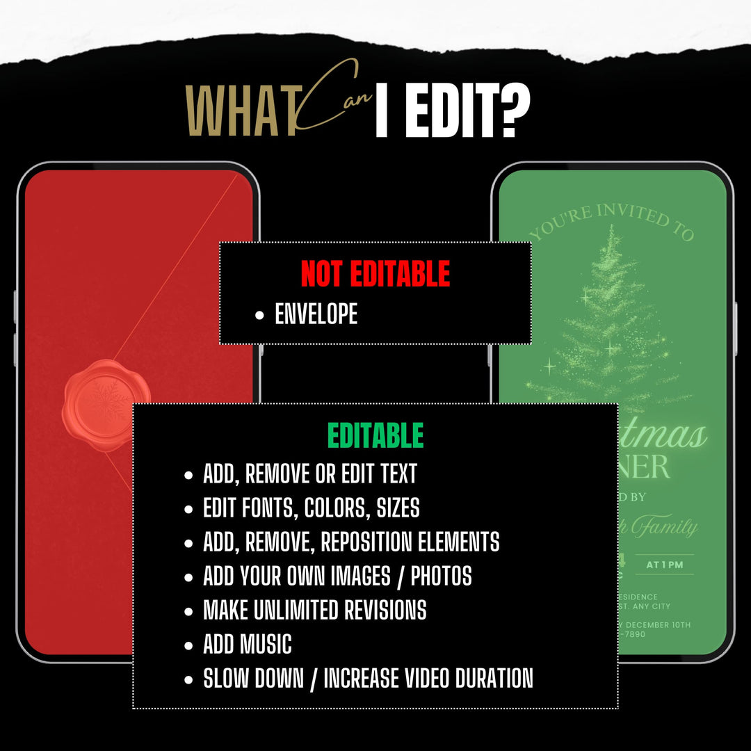 Luxury Black & Gold Christmas Dinner Invitation Template – Elegant Digital Holiday Evite