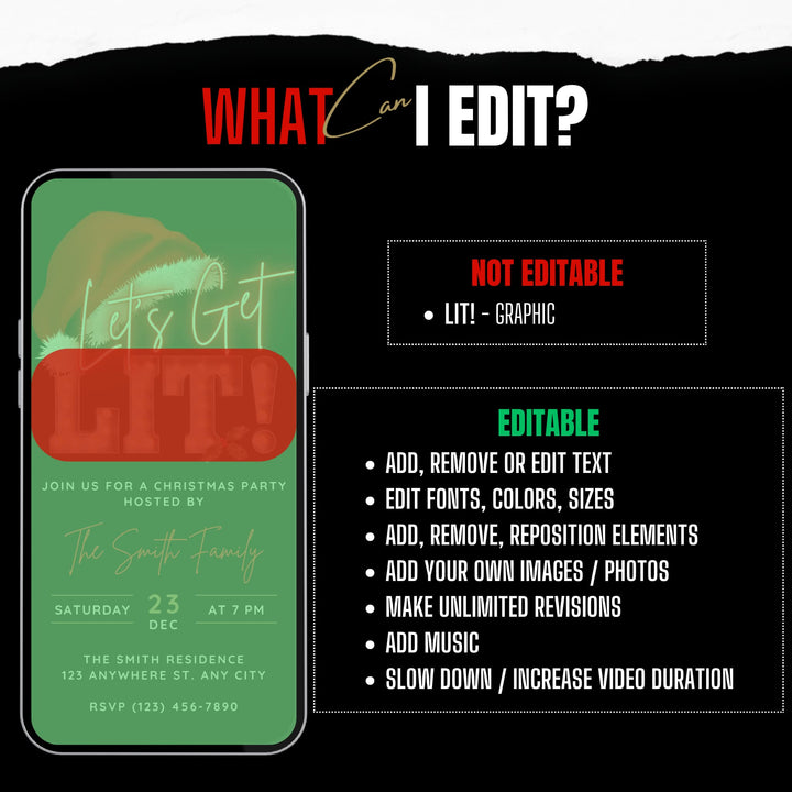 Let’s Get Lit Christmas Party Invitation - Editable Canva Template
