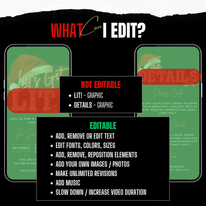 Let’s Get Lit Christmas Party Invitation with Details - Animated Editable Template