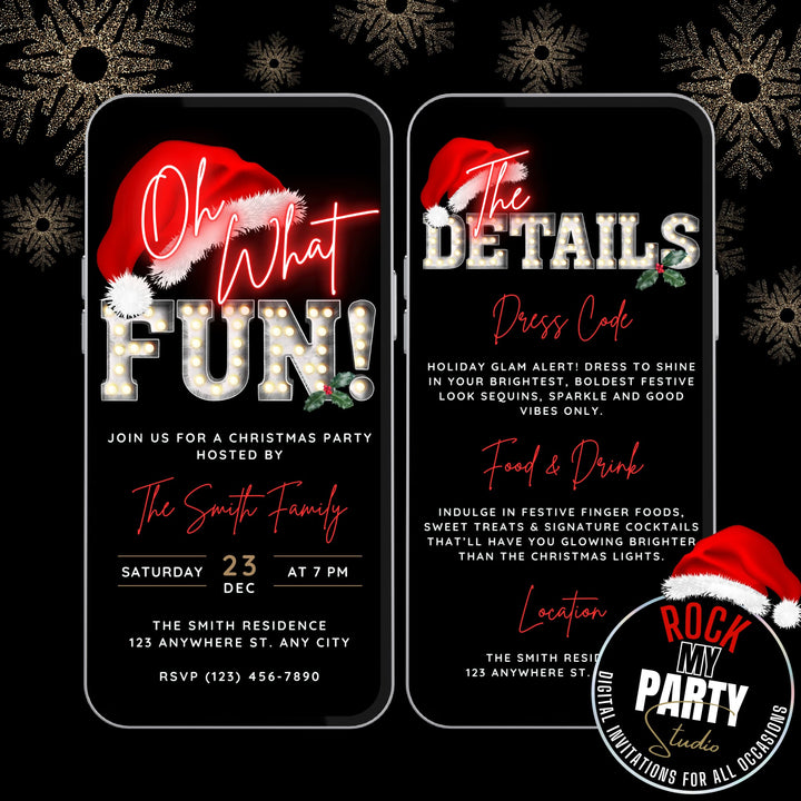 Oh What Fun Christmas Party Invite with Details - Digital Animated Invitation Template