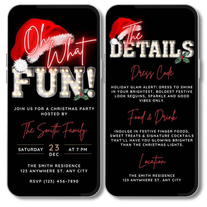 Oh What Fun Christmas Party Invite with Details - Digital Animated Invitation Template