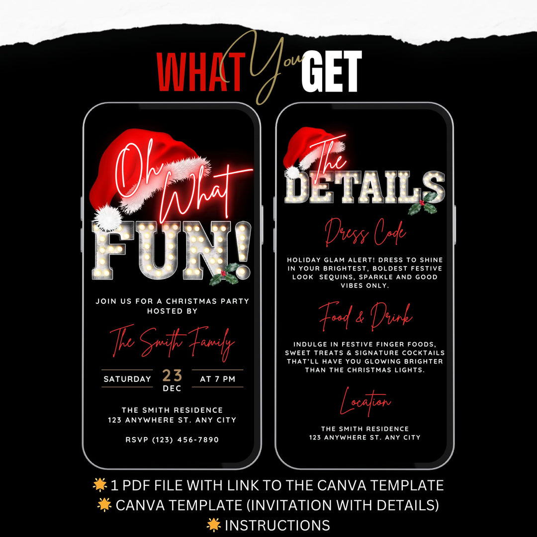Oh What Fun Christmas Party Invite with Details - Digital Animated Invitation Template